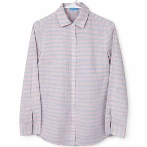 J.McLaughlin Button Up Pink Blue Shirt Swiss Dot Stripe Cotton Long Sleeve XS